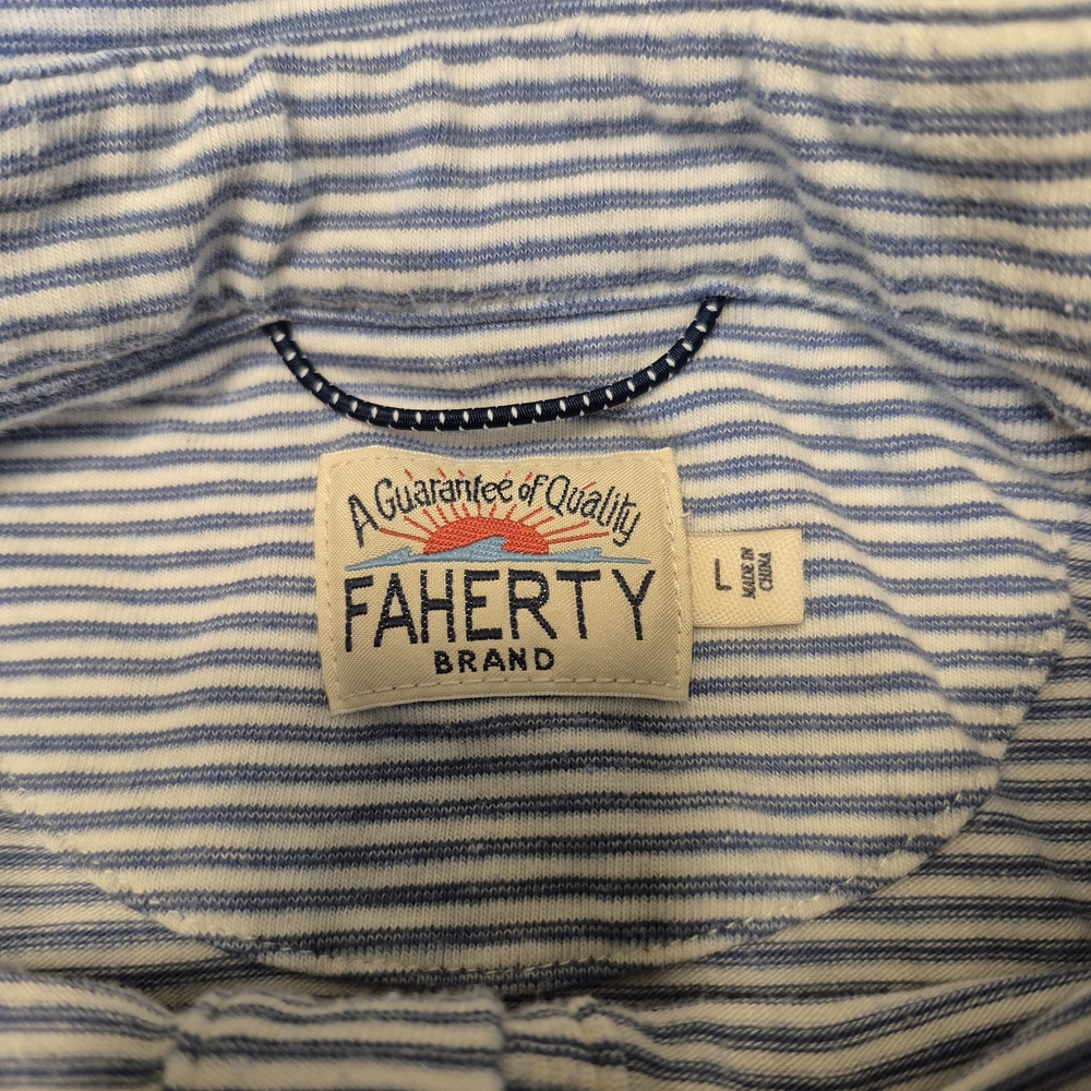 Faherty Classic Blue and White Long Sleeve Polo 2674/380 - Picture 2 of 8